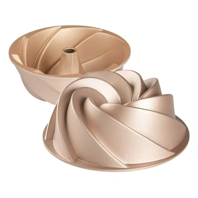 Image of Erreke Cake Tin, Fluted Ring Tins, Cook Evenly, Double Non Stick Layer, Highly Durable Cast Aluminium, Rose Gold, 24cm Diameter, 1.8 Liter Capacity, Mould, Spiral
