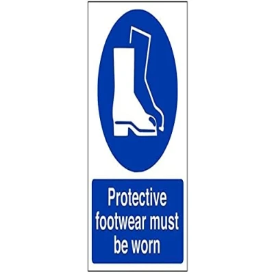 Image of V Safety Protective Footwear Must Be Worn In This Area PPE Sign 150mm x 200mm Self Adhesive Vinyl