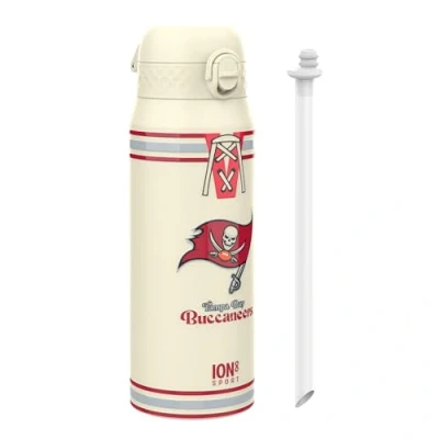 Image of Ion8 NFL x Sports Thermal Water Bottle with Removable Straw, 750ml/24oz, Leak proof Vacuum Insulated Drinking Bottle, Buccanneers