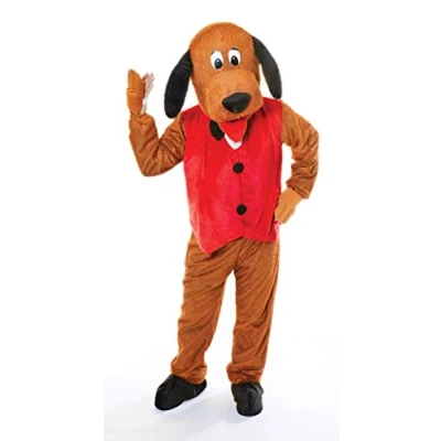 Image of Bristol Novelty AC269 Dog with Waistcoat Mascot Costume Unisex Brown, and Red Big Head, 44 Inch Chest Size