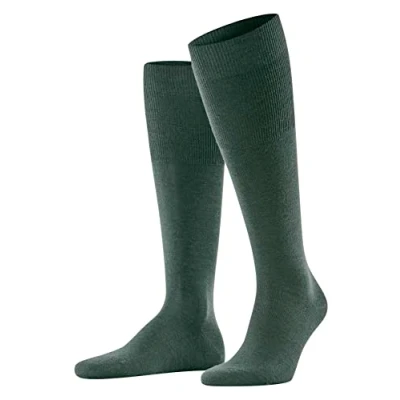 Image of FALKE Men&#039;s Airport M KH Wool Cotton Long Plain 1 Pair Knee High Socks, Green (Hunter 7441), 5.5 6.5