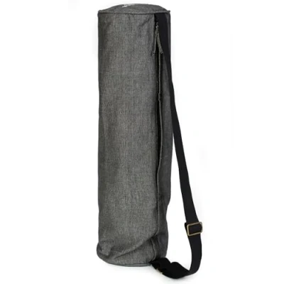 Image of Yoga Studio Organic Cotton Two Toned Mat Bag with Adjustable Shoulder Strap and Pocket (Black)