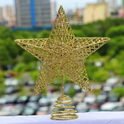 Image of Christmas Tree Toppers Xmas Glitter Gold Hollow Star Treetop Topper for Decoration (Gold, 20CM*25CM)