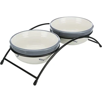 Image of Trixie Eat on Feet Two Ceramic Bowl Set for Dog, Red/Black/Cream