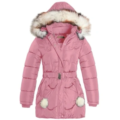 Image of SS7 Girls Quilted TikTok Padded Parka Coat Faux Fur Pink