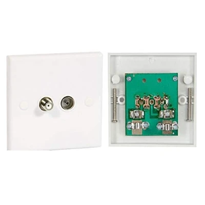 Image of K M Electronics® TV and Screw F Type Aerial Sky Satellite Virgin Cable Flush Wall Socket Plate