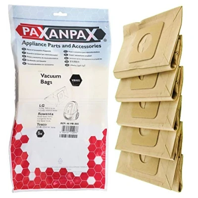 Image of Paxanpax VB805 Compatible Paper Vacuum Bags for LG T2700, T2900, V3310D, V3300D Rowenta Power, Compacteo, City Space Tesco VC108, VCBD1411 Series(Pack of 5), Brown