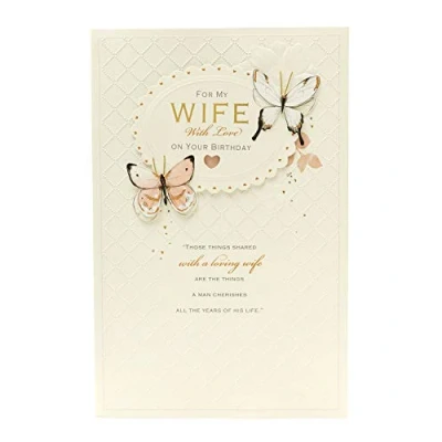 Image of UK Greetings Birthday Card for Wife Butterfly Design, 194mm x 295mm