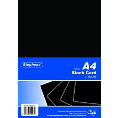 Image of Stephens Black Coloured Card A4 210gsm 8 Sheets, Great For Printing, Photocopying, Making, Decoupage, And Scrapbook Designs, Perfect Cardboard Base Craft Projects Essential Stationery Item