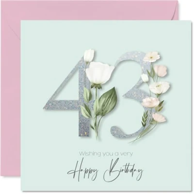 Image of 43rd Birthday Cards for Women Fancy Floral Flowers Happy Card 43 Year Old Woman Friend Sister Neighbour Auntie, 145mm Bday Greeting
