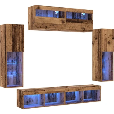 Image of vidaXL 8 Piece TV Wall Units with LED Old Wood Engineered