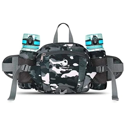 Image of WATERFLY Hiking Waist Pack Bum Bag with Bottle Holder Running for Camping Climbing Travel Cycling and Dog Walking (Gray Color)