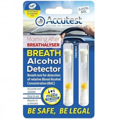 Image of Accutest Disposable Breathalyser Twin Pack EU France Certified, Quick Alcohol Tester Kits UK &amp; Breathalysers