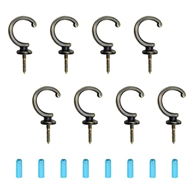 Image of INCREWAY Ceiling Cup Hooks,8Pcs Antique Zinc Alloy Screw in Hooks Vintage Wall for Hanging Curtains Jewelry(Antique Bronze)