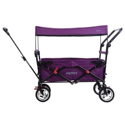 Image of FUXTEC folding/foldable wagon hand cart garden trolley carriage of children outdoor transport fishing hiking removable canopy push handle/pull rod dual brake system CT700