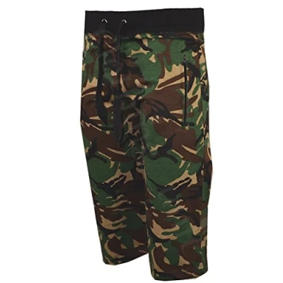 Image of Clothing Unit Mens Camouflage Camo Gym Fleece Jogger Shorts Or 3/4 Elasticated Waist S XXL (L, Green Shorts)