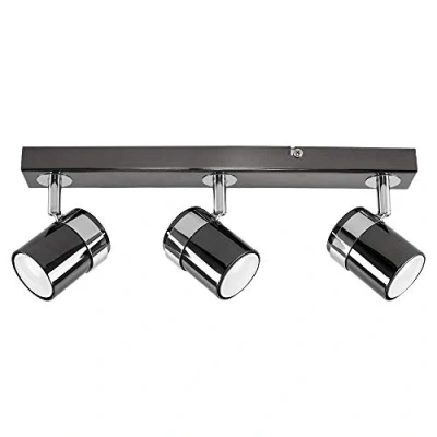 Image of MiniSun Modern 3 Way Gloss Black and Polished Chrome Straight Bar Ceiling Spotlight with x 5W Cool White GU10 LED Bulbs