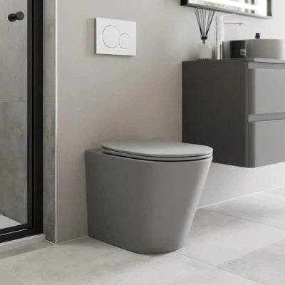 Image of Modern Bathroom Back to Wall BTW Rimless Toilet Pan Soft Close Seat Matt Grey