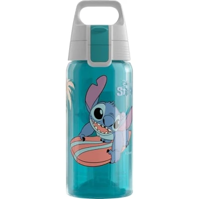 Image of Sigg Kids Water Bottle Viva One Disney Stitch Surfing Suitable For Carbonated Beverages Leakproof Dishwasher Safe BPA Free Sports &amp; Bike Light Blue 0.5L