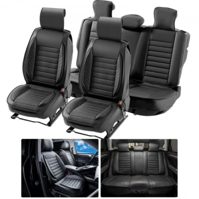 Image of VEVOR Seat Covers, Universal Car Covers Full Set Seats, Front and Rear Seat, 9pcs Faux Leather Cover, Semi enclosed Design, Detachable Headrest Airbag Compatible, for Most SUV Truck