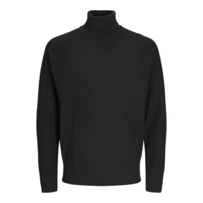 Image of JACK &amp; JONES Men&#039;s Jcomason Knit Roll Neck Jumper, Black/Detail:Cyclo 100, M