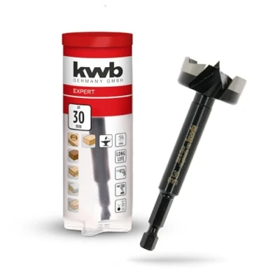 Image of kwb Forstner Bit, Ø 30 mm, Cup Drill Bit (for Wood, Forged Head, Special Grinding, Fast, Tear Free Holes, 4 Sided Ground Centre Point, Durable, for Cordless Screwdrivers &amp; Drills)