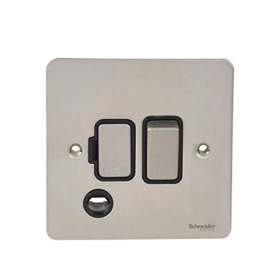 Image of Schneider Electric Ultimate Flat Plate Switched Fused Connection Unit, with Flex Outlet, GU5213BSS, Stainless Steel Black Insert