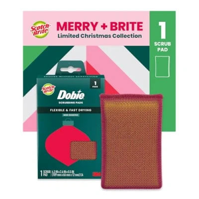 Image of Scotch Brite Holiday Dobie Scrub Pad, Quick Dry Mesh Scouring Pad with a Festive Red Color