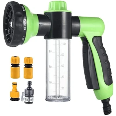 Image of MALAYAS Garden Hose Nozzle Multifunctional Foam Water Spray Gun 8 Adjustable Patterns, Built in Soap Dispenser, Saving Ideal for Car Washing, Garden/Lawn Watering, Pets Washing (Green)