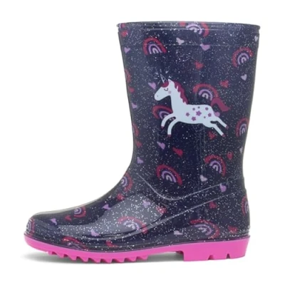 Image of Shoe Zone Hurricane Girls Blue Glitter Unicorn Welly Size 8 Child UK