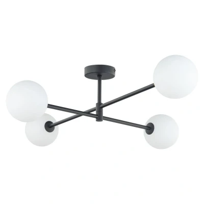 Image of Sarius Globe Multi Arm Semi Flush Ceiling Lamp Black, Opal Glass 4xG9