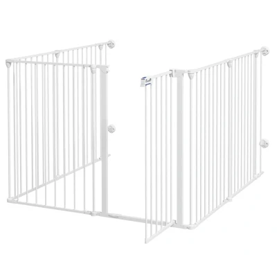Image of PawHut 2 in 1 Multifunctional Dog Pen, Safety Pet Gate, Six Panel Playpen with Double Locking Door, Foldable Barrier for Medium Dogs, 90Hcm White