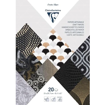 Image of Clairefontaine Ref 95098C PaperTouch Handmade Papers (Pack of 20 Sheets) A4 (210 x 297mm) in Size, Acid Free Paper, Suitable for Cutting &amp; Gluing Whites/Blacks