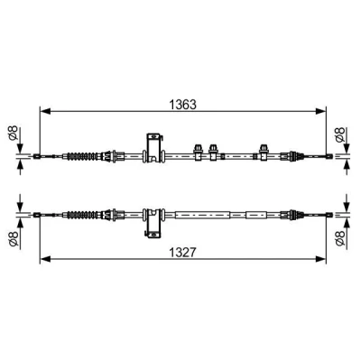 Image of BC2453 Brake Cable BOSCH 1 987 482 453 1363, 1327mm FORD: FIESTA 6