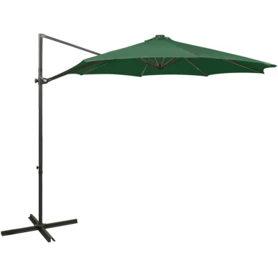 Image of vidaXL Cantilever Garden Parasol with Pole and LED Lights Green 300 cm