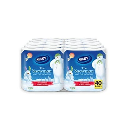 Image of Nicky Snowman Toilet Tissue Extra Value pack 40 x Rolls Embossed 168 Sheets per roll 3 Ply The Offical and Snowdog Decorated 100% FSC Certified Paper