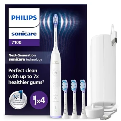 Image of Philips Sonicare 7100 Electric Toothbrush, Sonic Toothbrush with App, 4 Brushing Modes and 3 Intensity Levels, Pressure Alert, EasyStart, SmarTimer, White, Model HX7420/08 [New Technology]