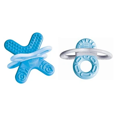 Image of MAM Blue Teether Set Bite &amp; Relax with Phase 1 2 Teething Rings, Extra Small Light, Easy to Sterilize, Ideal for On the Go, Ages 2+ Months