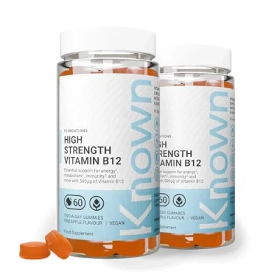 Image of Known Delicious High Strength Vitamin B12 Gummies 500µg for Energy Support Natural Pineapple Flavour 60 Vegan Gummies, 2 Months Supply
