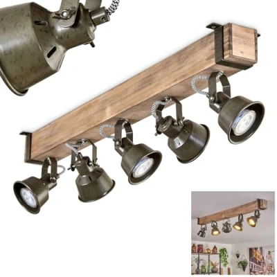 Image of Ceiling Light Pehefito, Modern Made of Metal/Wood in Black/Natural/Green Grey, Industrial Design with Adjustable Shades, 5 Light, x GU10 Without Bulbs