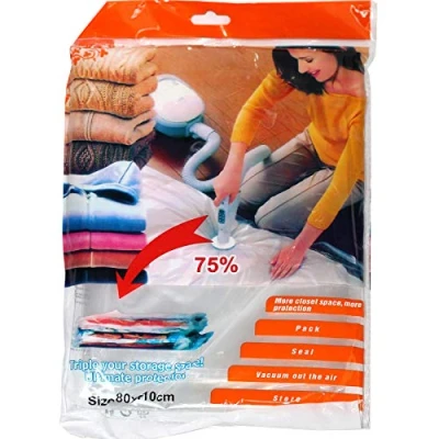 Image of PACK OF X10 VACUUM BAGS SIZE 80 X 60 CM MEDIUM COMPRESSED AIRTIGHT TRAVEL STORAGE SPACE SAVING VAC BAG SAVER FOR CLOTHES, CLOTHING, BEDDING, DUVETS, PILLOWS, CURTAINS AND MUCH MORE 80CM 60CM