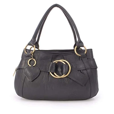 Image of Gigi Women&#039;s Leather Top Handle Bag Ladies Small Handbag With Heart Keyring Charm OTHELLO 4466 Black