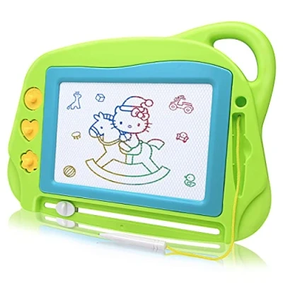 Image of Travel Size Magnetic Drawing Doodle Board for Toddlers, Colorful Writing Tablet Mini Erasable Etch Sketching Pad with 3 Stamps and 1 Pen Educational Toys Kids 2 4 Green