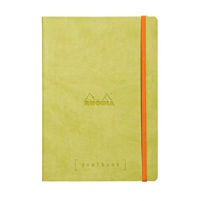 Image of RHODIA 117746C Soft Notebook Bullet Journal Goalbook Anis A5 Dotted Dot 240 pages 90g Ivory Clairefontaine Paper 2 Ribbons, Elastic Closure Faux Leather Cover