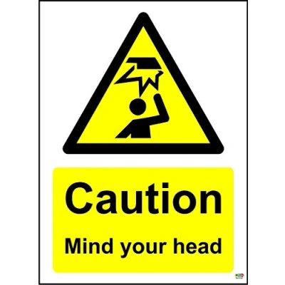 Image of Caution Mind Your Head Safety Sign Self Adhesive Sticker 200mm x 150mm