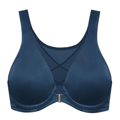 Image of Delimira Women&#039;s Front Fastening Bras Posture Plus Size Underwire Unlined Plunge Back Support Seamless Bra Sargasso 36F