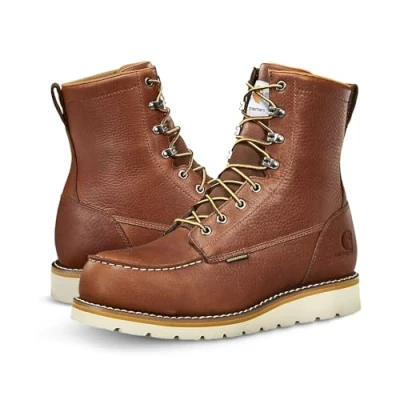 Image of Carhartt Men&#039;s WP 8&quot; Moc Steel Toe Wedge Work Boot Construction, Red Brown, 11