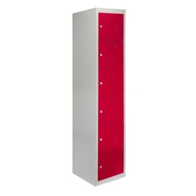 Image of Monster Shop Storage Locker Metal Cabinet Filing Lockable 6 Door School Gym Staff Changing Room Work Furniture Cupboard Unit Flat Packed Red Grey Steel Vertical