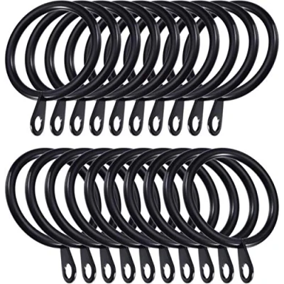 Image of 50 Pack Metal Curtain Rings Hanging Hooks For Curtains and Rods, 38mm Internal Diameter (Black)