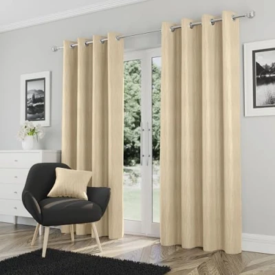 Image of Enhanced Living Goodwood Cream Thermal Blockout Eyelet Curtains 66 x 54 inch (168 137cm) Energy Saving &amp; Noise Reducing for Room Bedroom